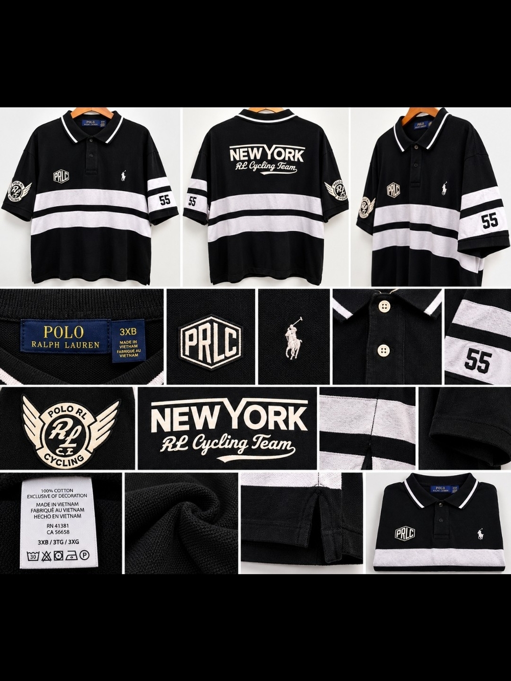 Polo by Ralph Lauren Kids Black & White New York RL Cycling Team Polo